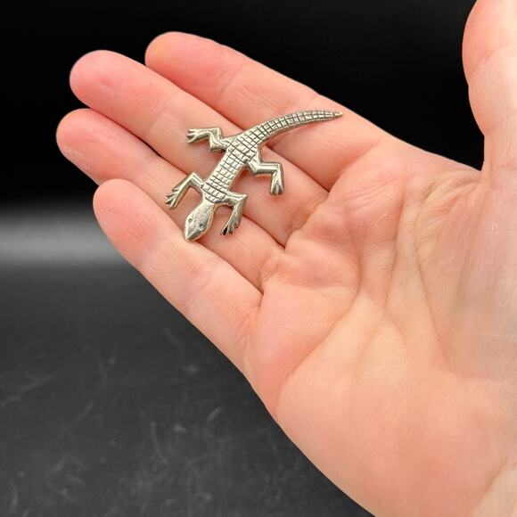 Vintage Brooch Sterling Silver 925 Alligator Lizard Reptile Pin - Picture 7 of 7